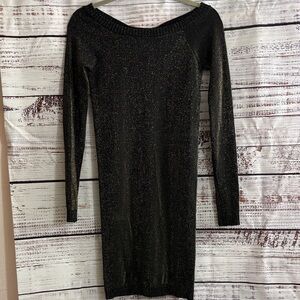 bebe Black Sparkle Long Sleeve Dress